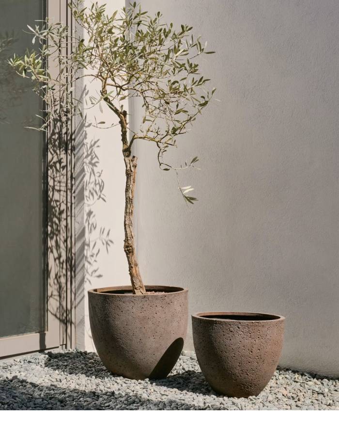 Ensemble Serili de 2 pots de fleurs en ciment et fibre de verre gris