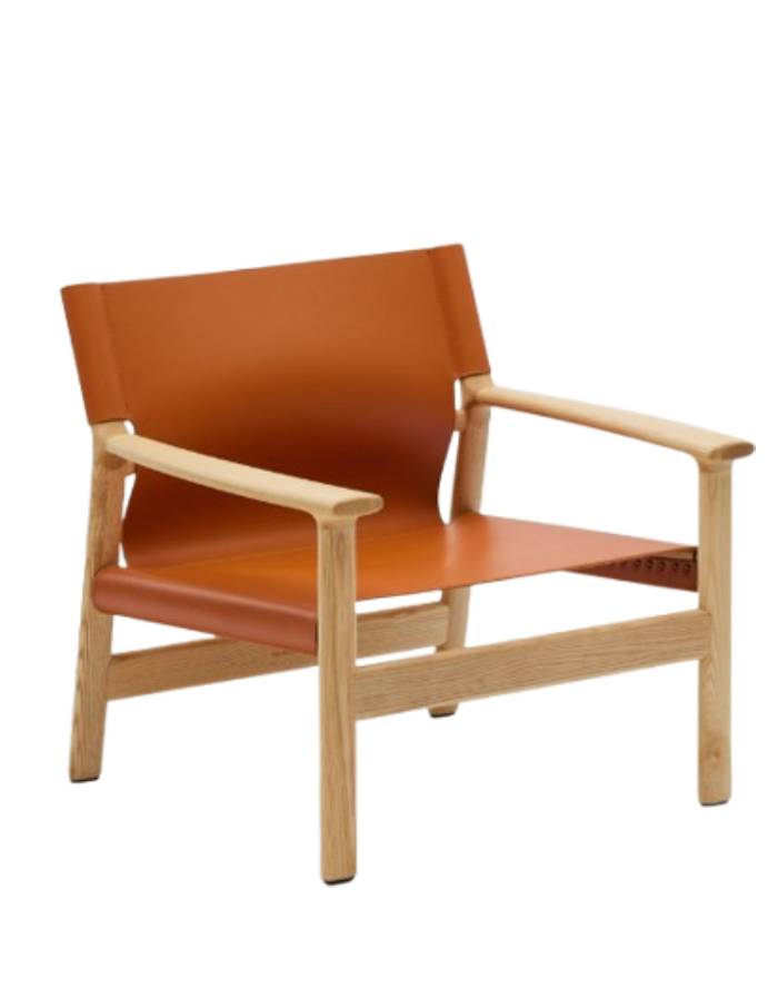FAUTEUIL JAN EN FIBRES DE CUIR RECYCLE MARRON CLAIR ET BOIS
