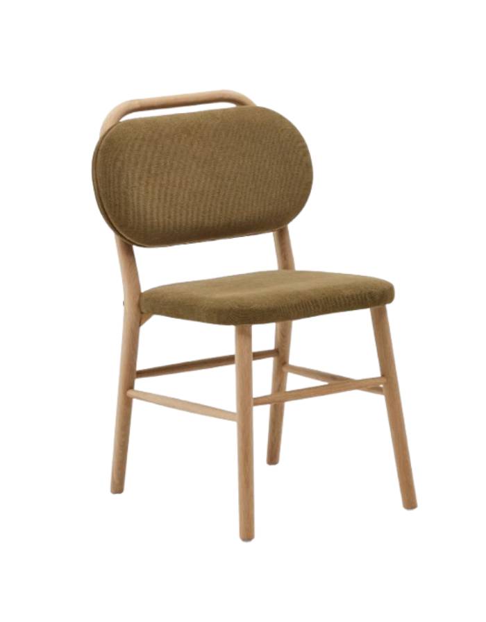 HELDA Chaise en chenille verte et bois de chêne