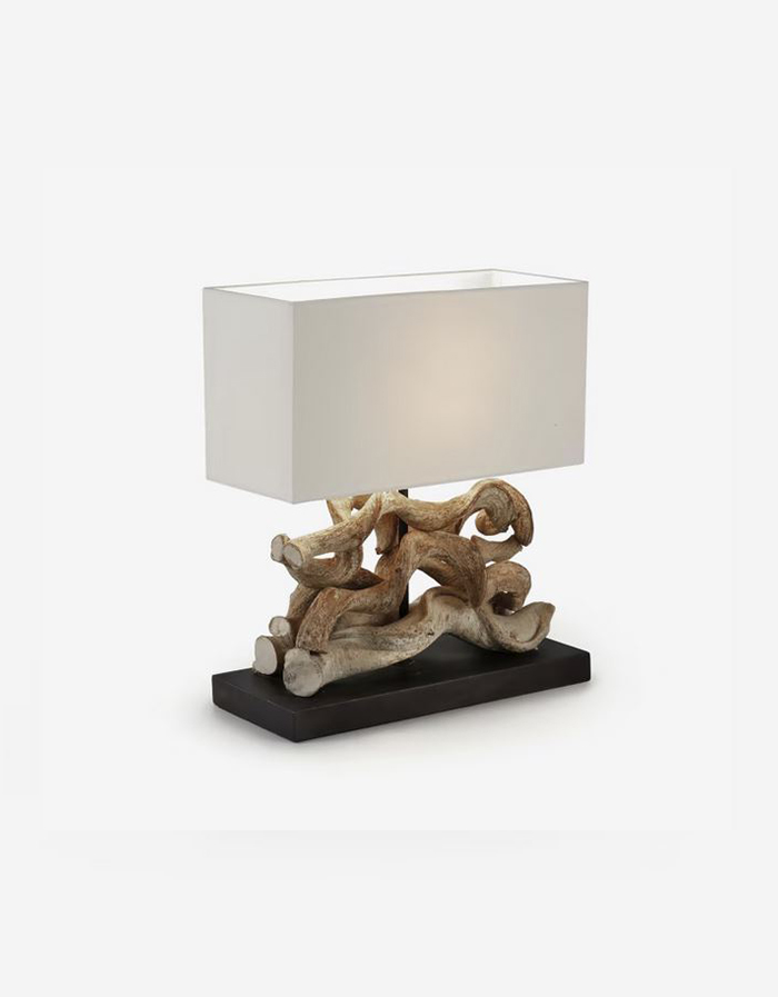 LAMPE DE TABLE "TEMOC" BOIS T. BLANCHI ABAT-JOUR BLANC