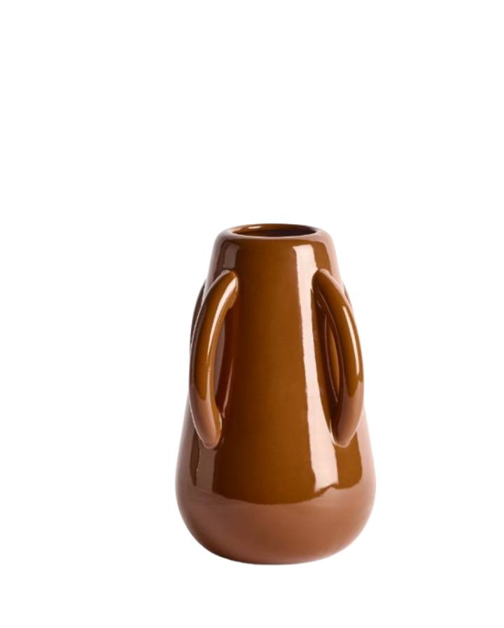 VASE ODRA EN CERAMIQUE MARRON AVEC FINITION BRILLANTE 25.5 CM