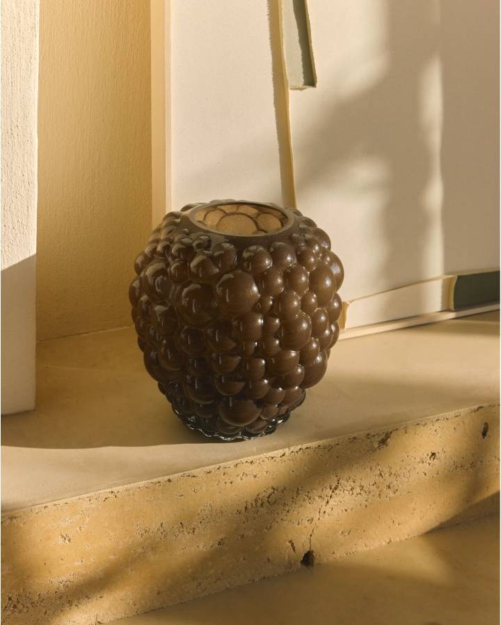 VASE MURE EN VERRE MARRON 30 CM