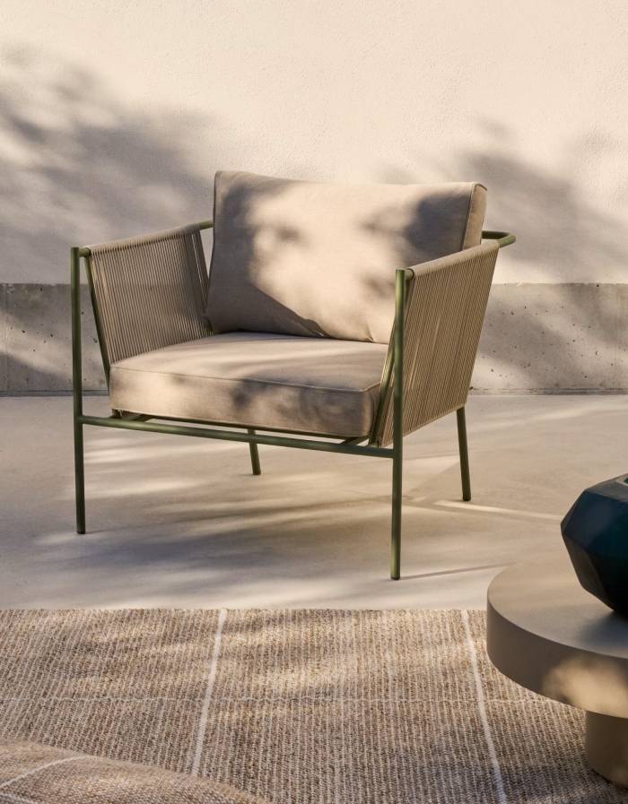 FAUTEUIL D'EXTERIEUR ZIVIA EN CORDE ECRUE ET ACIER GALVANISE