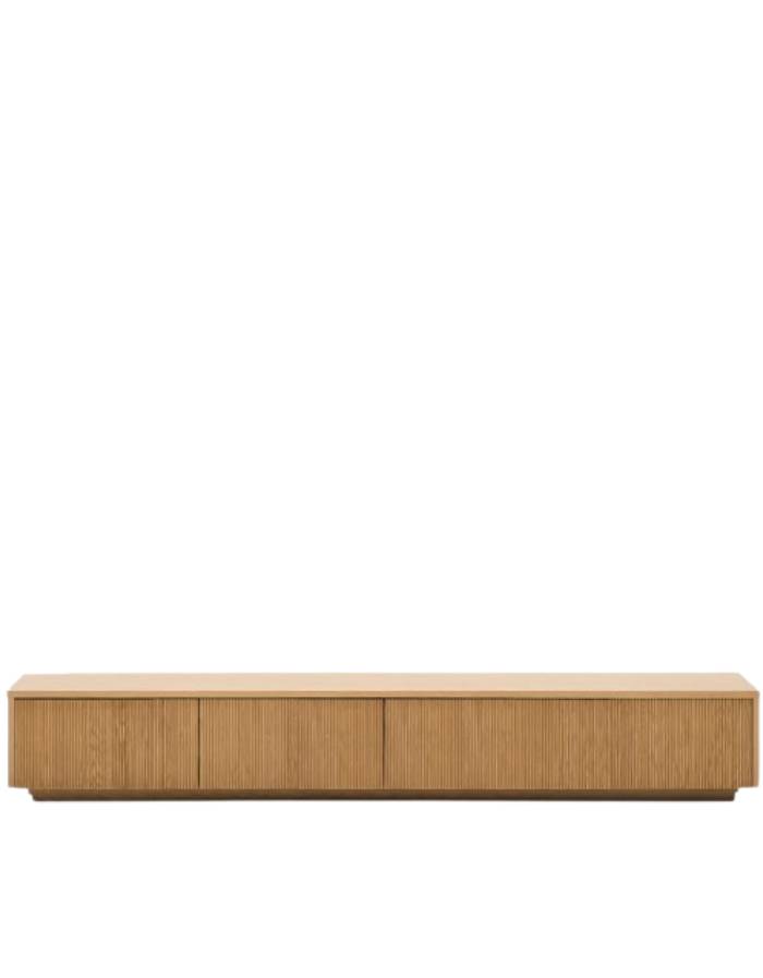 Meuble TV Helvine 4 tiroirs en placage de chêne 200 x 40 cm FSC 100 %