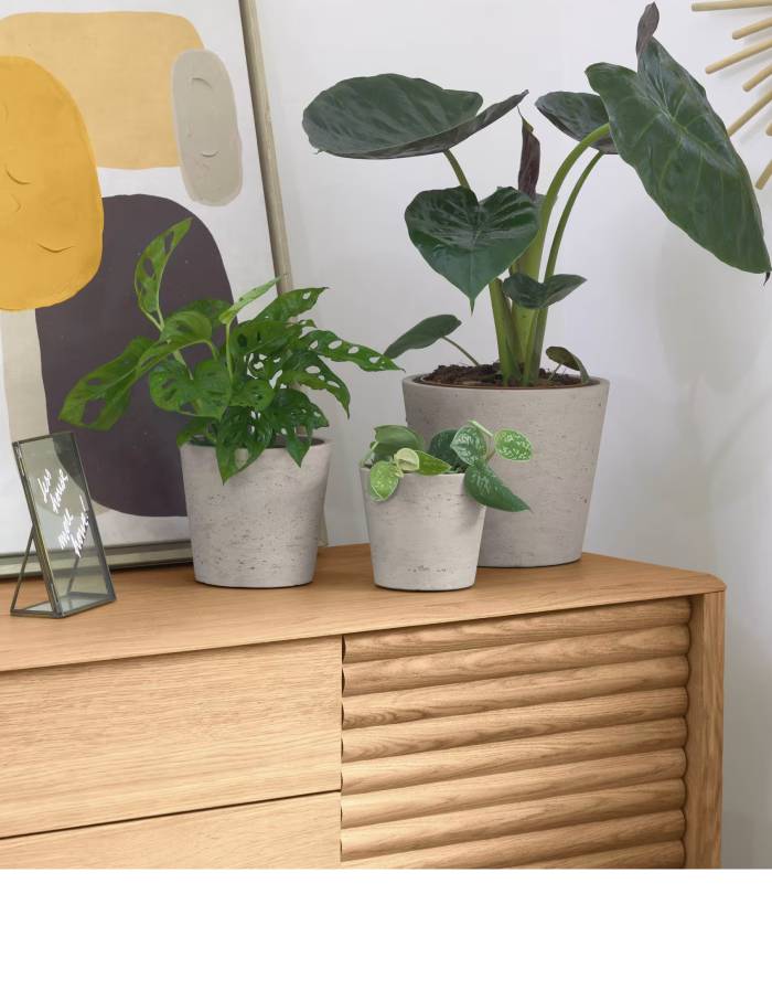 SET LOW DE 3 CACHES POTS GRIS Ø 23.5 CM/16.5 CM/14 CM