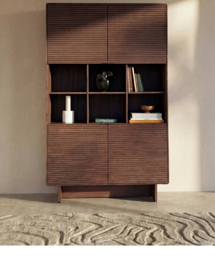 BUFFET HAUT NORLEN 4 PORTES EN PLACAGE DE NOYER