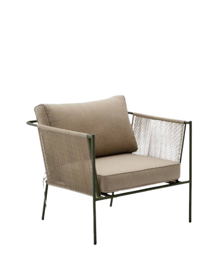 FAUTEUIL D'EXTERIEUR ZIVIA EN CORDE ECRUE ET ACIER GALVANISE